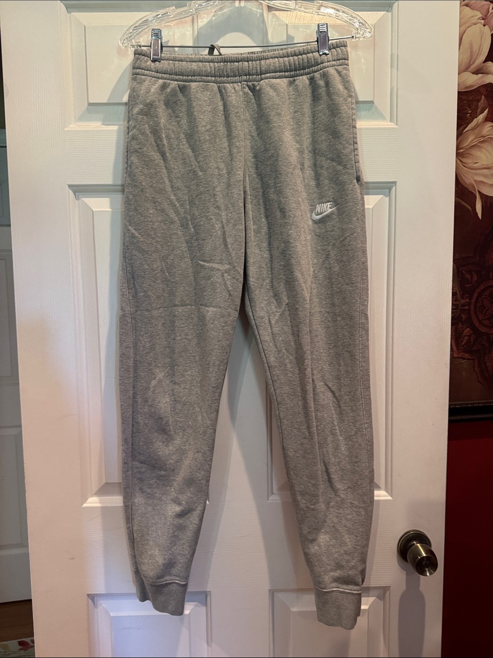 Nike Gray kids Fleece Joggers with White Swoosh